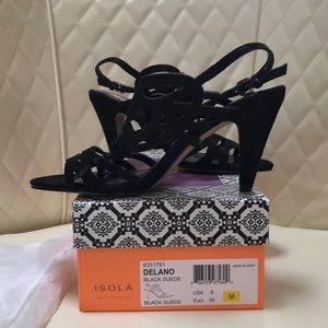 Isola strappy shoes. Suede and black gorgeous! Never worn or walked in!